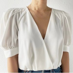 Adeline Rae Mae Pleated Puff Sleeve Bodysuit White NWT